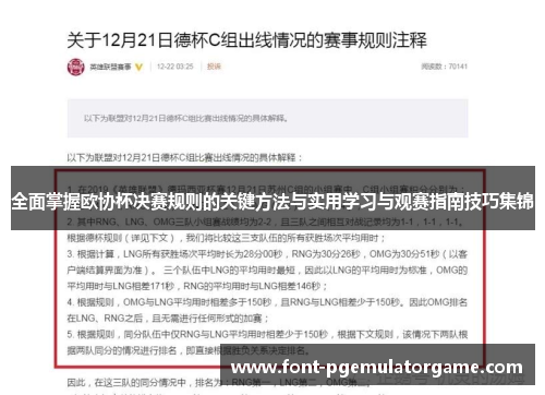 全面掌握欧协杯决赛规则的关键方法与实用学习与观赛指南技巧集锦